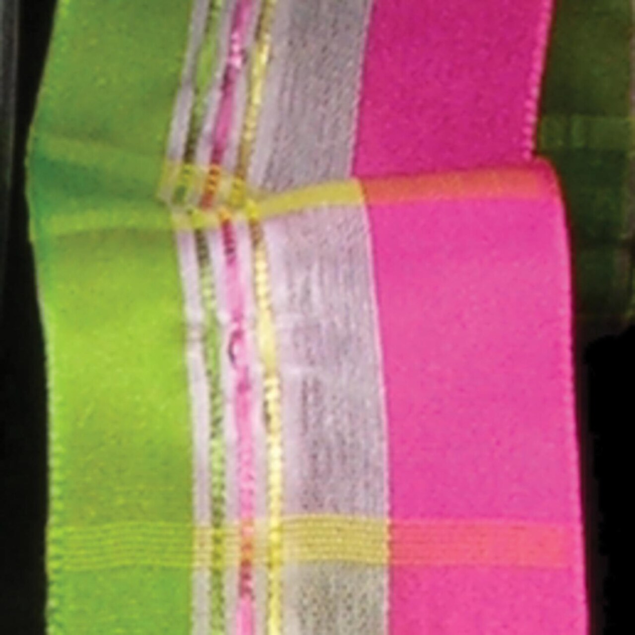 The Ribbon People Sheer Green and Pink Striped Woven Wired Craft Ribbon 1.5" x 27 Yards